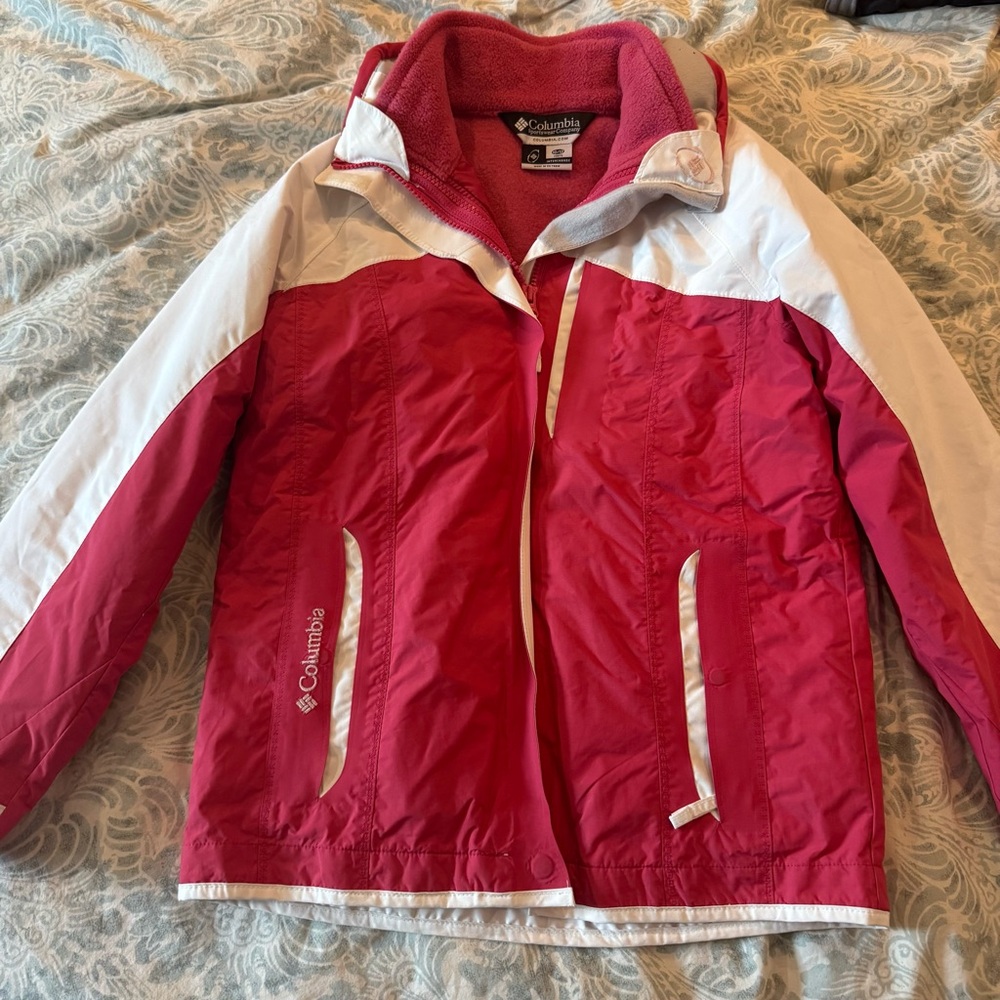 Columbia Girls Pink and White Fleece Lined Winter Coat size 10/12